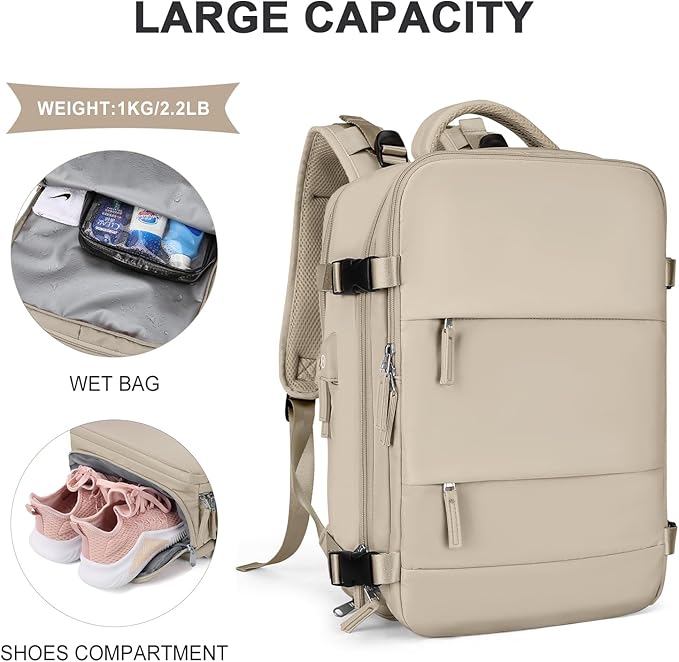 coowoz Travel Backpack For Women Men,Carry On Backpack,Hiking Backpack Waterproof Outdoor Sports Rucksack Casual Daypack travel essentials（Khaki）