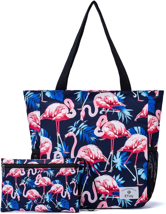 ETidy Large Capacity Foldable Tote Bag With Zipper Water-resistant SandproofWomen Beach Bag Handbag GymBag Travel ShoppingBag