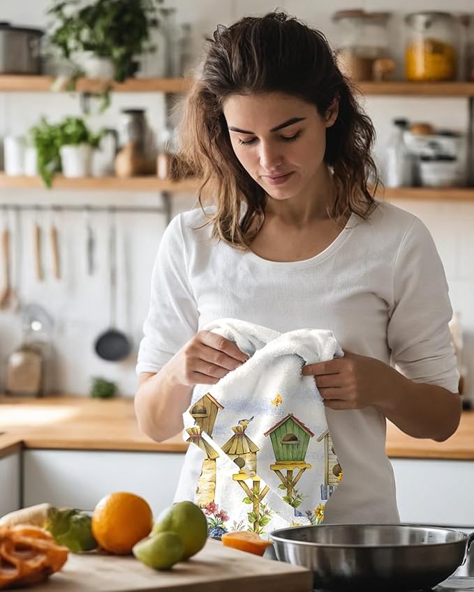 Microfiber Kitchen Towels - Set of 2 Dish Towels for Kitchen 18 x 26 Inch Home Decoration Farm Sunflower Cute Spring Hand Towels Soft & Absorbent Aesthetic Design