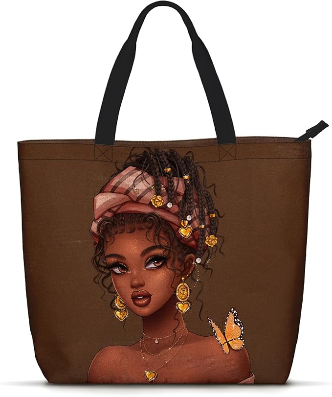 African American Black Women Tote Bag Black Girl Magic Shoulder Handbag For Work Travel Beach Shopping