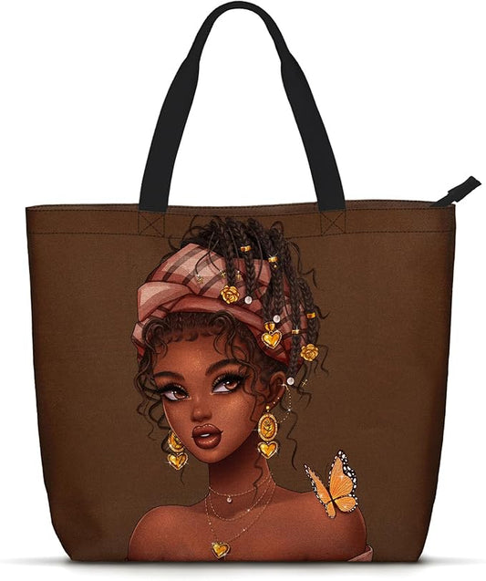 African American Black Women Tote Bag Black Girl Magic Shoulder Handbag For Work Travel Beach Shopping