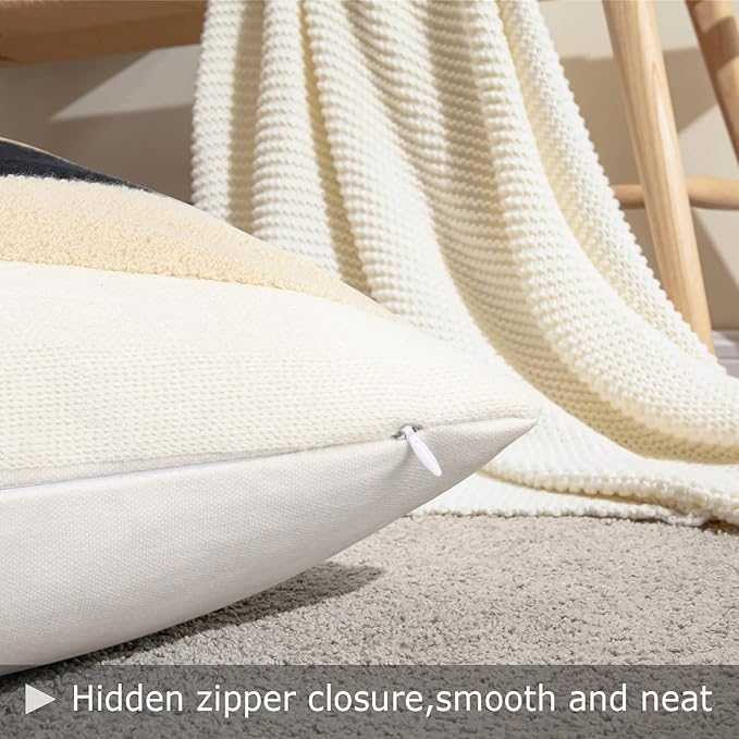 Merrycolor Tufted Boho Decorative Throw Pillow Covers Mid Century Modern Pillows Sun Pillowcases Couch Pillow Covers for Bed Sofa Living Room 18 X 18 Inch Mustard Yellow and Black