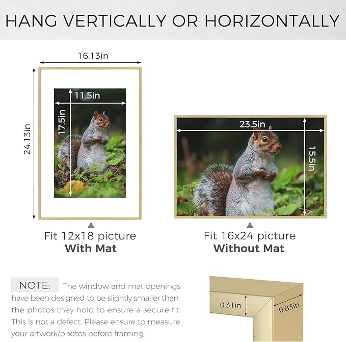 Golden State Art 16x24 Picture Frame 3 Pack - Aluminum Frames with 12x18 Removable Mats & Real Glass, Display 16x24 Posters or 12x18 Photos - Gold Gallery Wall Frames for Home Office Decor