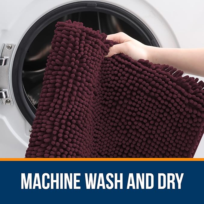 OLANLY Bathroom Rugs 30x20, Extra Soft Absorbent Chenille Bath Rugs, Rubber Backing Quick Dry, Machine Washable Bath Mats for Bathroom Floor, Tub and Shower, Home Decor Accessories, Black Cherry