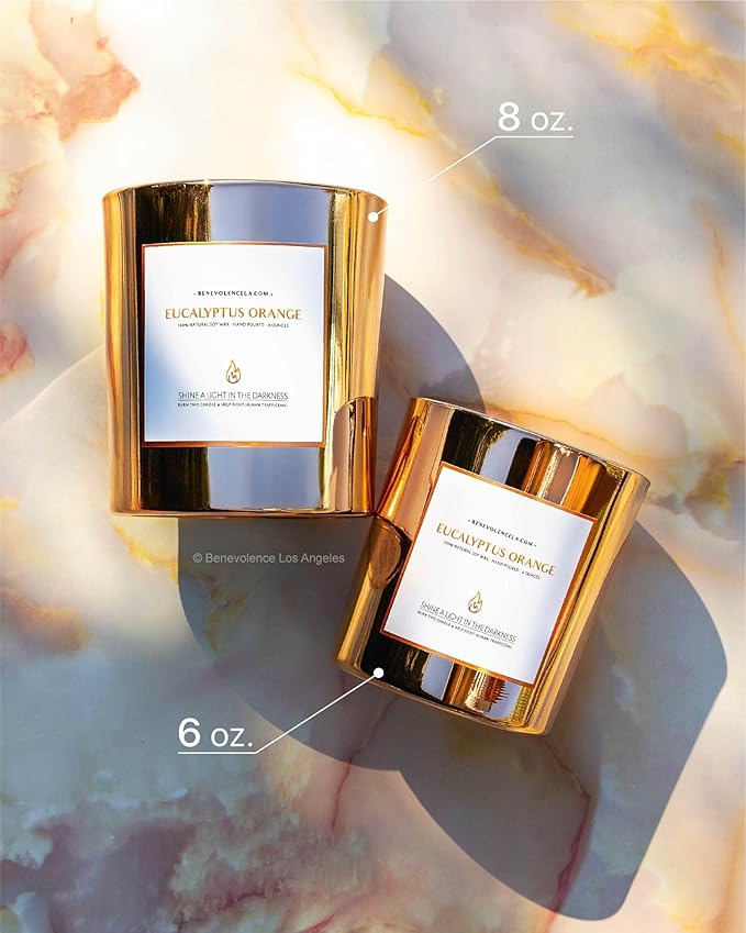 Benevolence LA Eucalyptus Orange Wood Wick Candles | Soy Scented Candles for Home | Gifts for Women and Men | Home Fragrance | Aromatherapy | Shelf Decor, Bathroom Freshener | 8oz, 45 Hour Burn