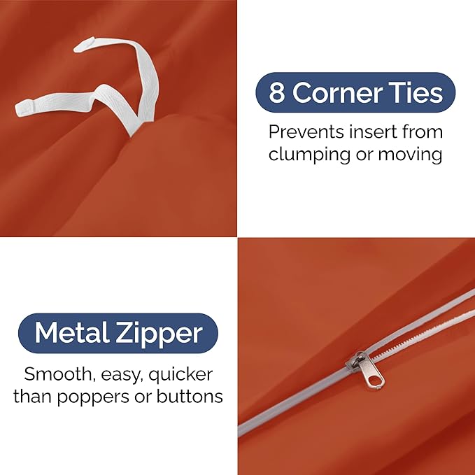 Duvet Cover King Size Set - Extra Soft King Size Duvet Cover 104 x 90 with 2 Pillow Shams - Hotel Luxury Easy Care and Fade Free w/Zipper Closures & Ties - Comfy Breathable Bedding Set (Terracotta)