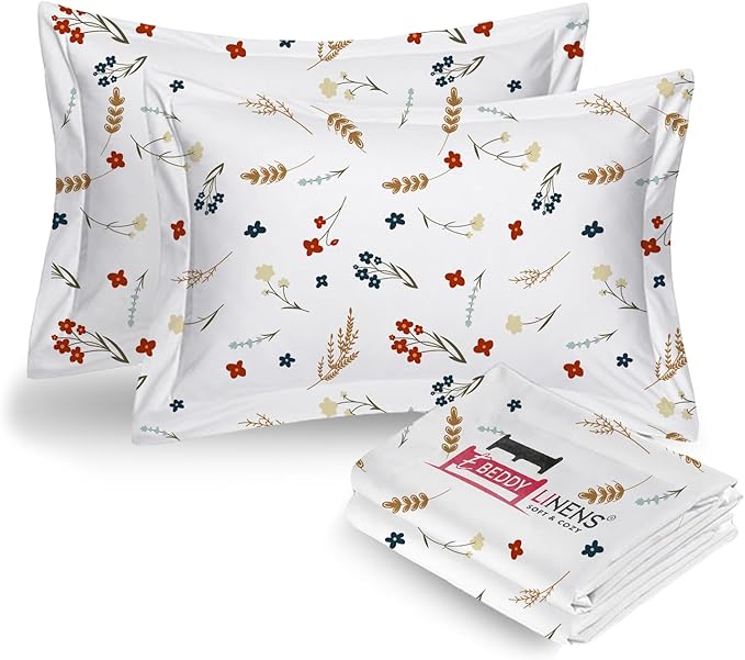 eBeddy Linens Luxury Printed Duvet Cover Set Full 80x90 Size Egyptian Cotton Luxury Soft & Breathable Duvet Cover with Zipper Closure & Corner Ties, Flower Print