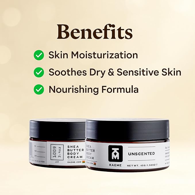 Kaeme Unscented African Shea Butter Made with Raw Organic Unrefined Skin Moisturizer Fragrance Free Ehipped body Butter for women and men (3.4oz/100g jar)