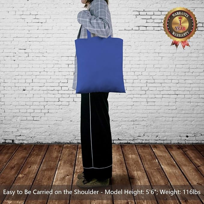 TOPDesign 12-Pack Economical 16"x15" Blue Cotton Tote Bag, Lightweight Medium Reusable Grocery Shopping Cloth Bags, Suitable for DIY, Advertising, Promotion, Gift, Activity