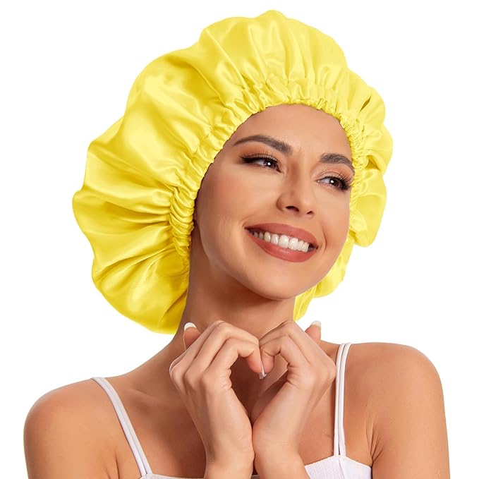 Satin Bonnet Silk Bonnet Hair Bonnet for Sleeping-Slouchy Beanie Hat Satin Sleep Cap for Women's Natural & Curly Hair(Yellow)
