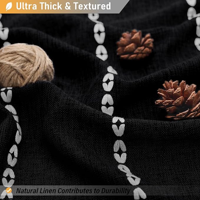 BTTN 78 Inch Long Shower Curtain - Boho Farmhouse Striped Linen Fabric Shower Curtain Set with Tassel, Tall Rustic Country Luxury Shower Curtains for Bathroom with Hooks, 72x78, Black and White