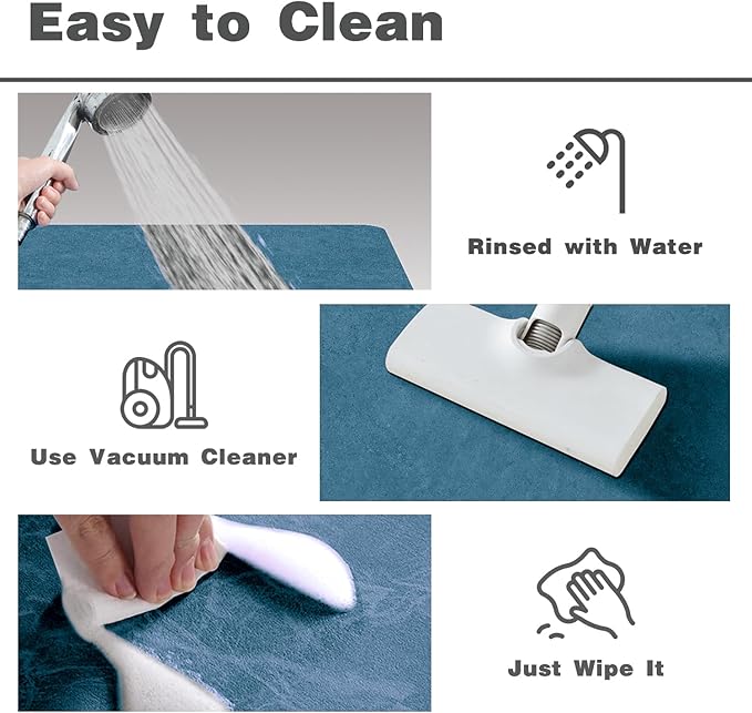 Bathroom Mat Quick Dry, Bathroom Rugs Non Slip Washable Thin Absorbent Bath Mat Fits Under Door Bathroom Floor Mat Perfect for Bath, Shower, or Sink 16"x24" Denim Blue