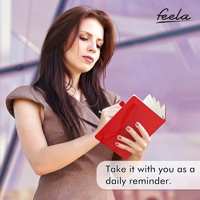 feela 24 Pack Journal Notebook for Work, Business Notebook Bulk Hardcover Lined Writing Journal with Pen Holder for Men Women Note Taking, with 24 Black Pens, 120 GSM, 5.1”x8.3”, A5, Red