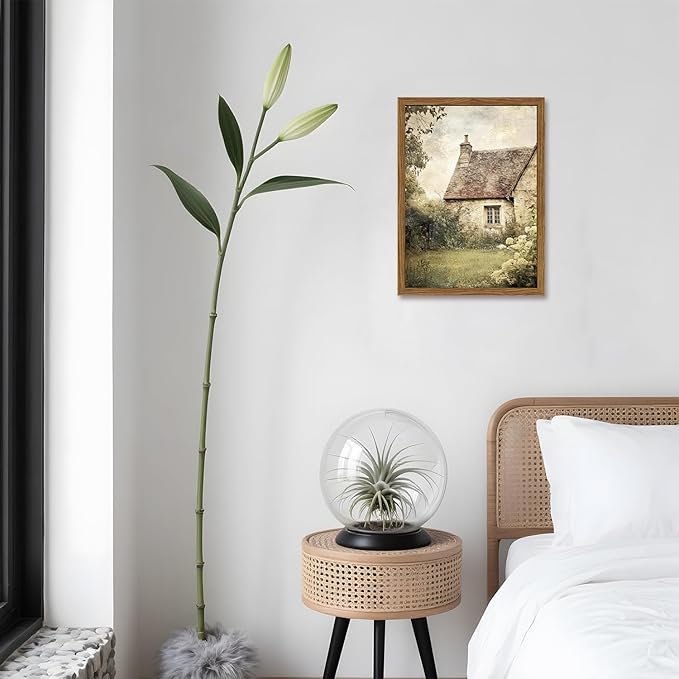 Vintage Farmhouse Wall Art, 3D Textured Nature Landscape Wall Decor Paintings, Hand Drawn Sandstone Farm House Picture Prints Artwork for Bedroom Living Room 12x16 inch Wood Framed