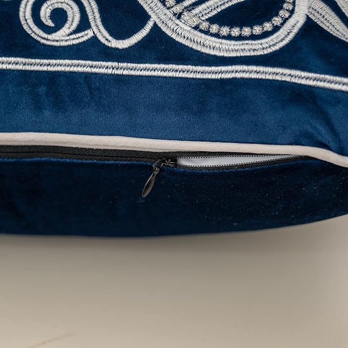 Aeckself European Floral Pillow Cover 20x20 Inch, Luxury Velvet Embroidered Decorative Throw Pillow Cover for Couch Bedroom Living Room, Navy Blue and White