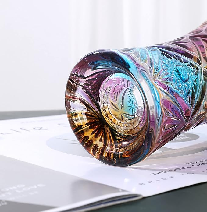 Crystal Glass Colorful Vase,Glass Flower Vase Decor for Home Dining Table Living Room,Office Wedding Holiday Party,Handmade Pattern(Sun Flower)