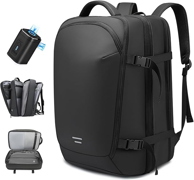 TANGCOLR Vacuum Travel Backpack with Pump for Men Women, 47L Expandable Vacpack Laptop Backpack Flight Approved with Vacuum Compression System