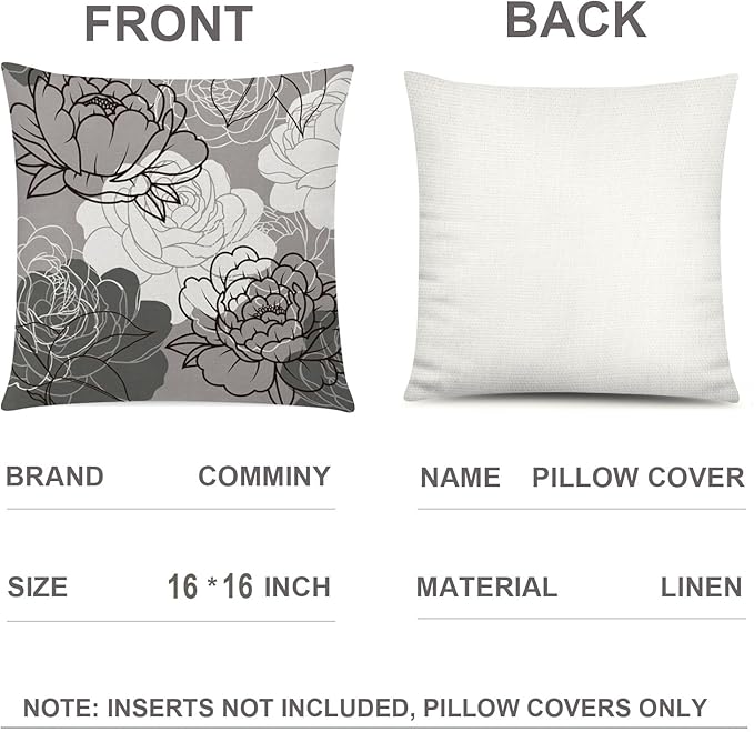 Grey Pillow Cover 16x16 Set of 6 Daisy Dhalia Throw Pillow Covers Square Cushion Covers for Couch Sofa Living Room Home Decor