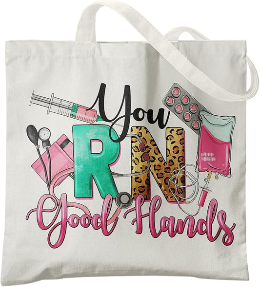 Nurse Canvas Tote Bag for Women,Registered Nurse Appreciation Gifts, Reusable Grocery Shopping Bags
