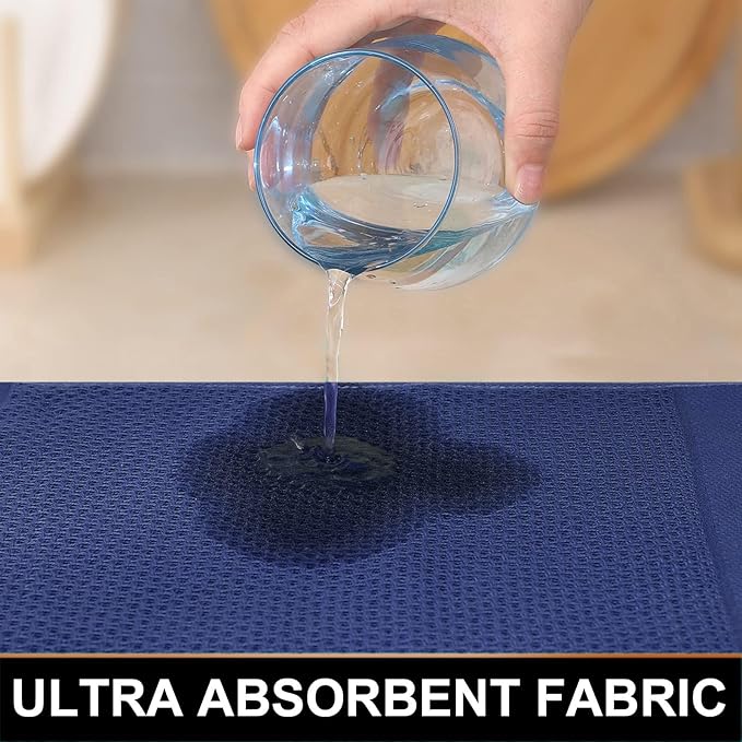 Homaxy 100% Cotton Dish Cloths, 6 Pack - 12 x 12 Inches, Waffle Weave Super Soft and Absorbent Dish Towels Quick Drying Dishcloths, Navy Blue