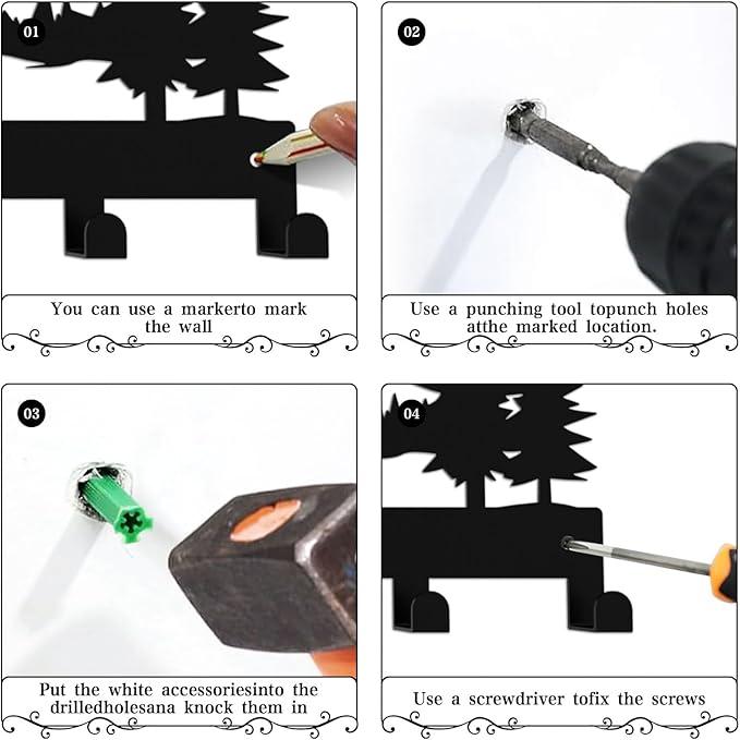 Key Holder Wall Mounted Key Hooks, Black Metal Key Rack Hooks, The Great Grove, Mountain Theme Wall Decoration Hooks, with 7 Hooks, Applicable to Front Doors, Lobby,Corridor, Offices (12 ")