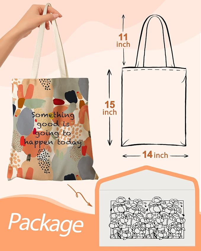 Canvas Tote Bag with Pocket - Aesthetic Cute Canvas Bag for Women Shoulder Totes for Shopping, Work, Gym