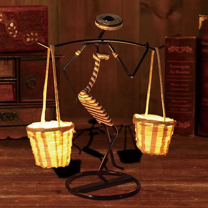 Creative Tea Candle Holder Tealight Holder with Bamboo Baskets and Candle Lights, Great for Decorative Candle Holders Home Decor Centerpiece, Unique Candle Holders
