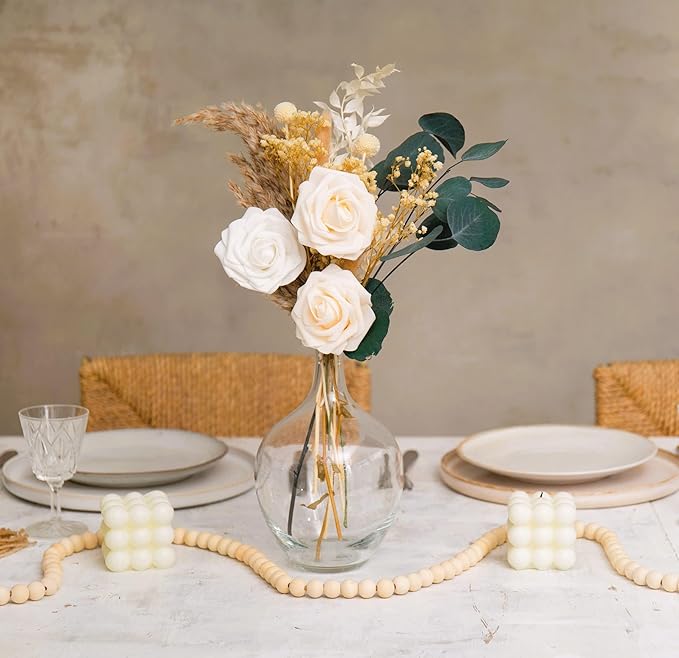 Clear Glass Vase for Pampas Grass Flowers Clear Vase for Decor Small Glass Vase for Dining Table Centerpiece Decorative Vase for Living Room Home Decor Shelf Decor Glass Demijohn 7.9 inch Tall