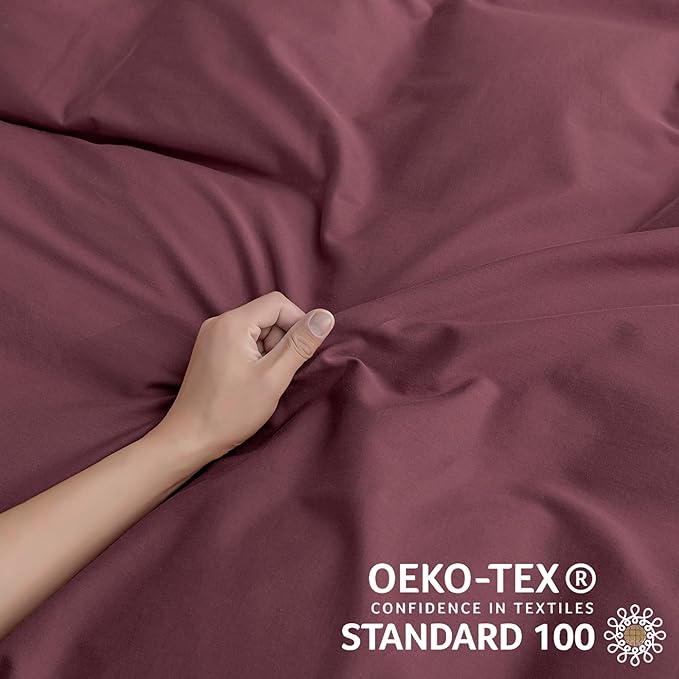 JELLYMONI Plum Duvet Cover King Size - 100% Washed Cotton Linen Like Textured Comforter Cover, 3 Pieces Lightweight Soft Bedding Set with Zipper Closure (Plum, 104"x90")