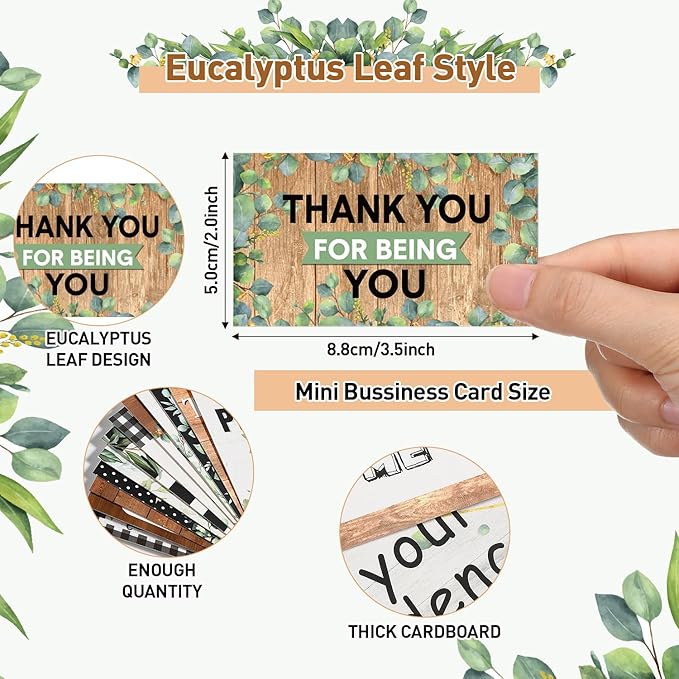 Outus 120 Pcs Motivational Encouragement Quote Cards Inspirational Kindness Appreciation Gratitude Business Cards Encouragement Mini Note Cards, 30 Styles, 3.5 x 2 Inch(Eucalyptus Leaf)