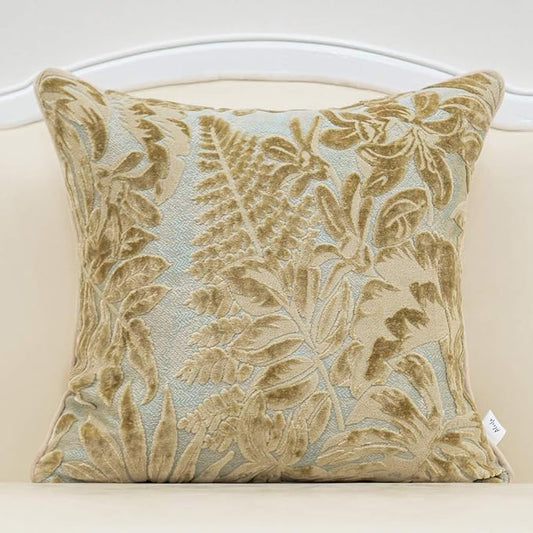 Alerfa 18 x 18 Inch Beige Square Maple Leaf Pillow Embroidery Cut Velvet Cushion Case Luxury Modern Lumbar Throw Pillow Cover Decorative Pillow for Couch Sofa Living Room Bedroom Car