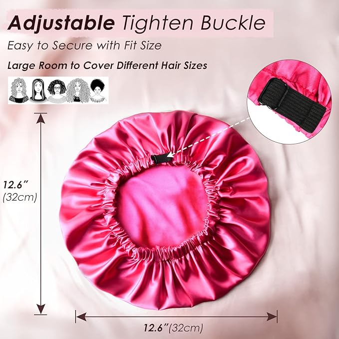 YANIBEST Adjustable Silk Bonnet Double Layer Satin Bonnet Hair Bonnet for Sleeping Bonnets for Women Hats Curly Natural Hair, Hot Pink
