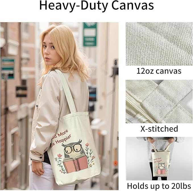 Tote Bag for Women, Reusable Zippered Canvas Bag with Handles Pocket Thick Canvas, for Grocery Shopping Beach Gift