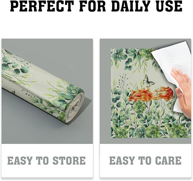 Giwawa 4PCs Spring Summer Leaf Placemats 12x18 Inch Sage Green Eucalyptus Leaves Butterflies Linen Washable Place Mat Stain Resistant Table Mats for Kitchen Dining Seasonal Decor