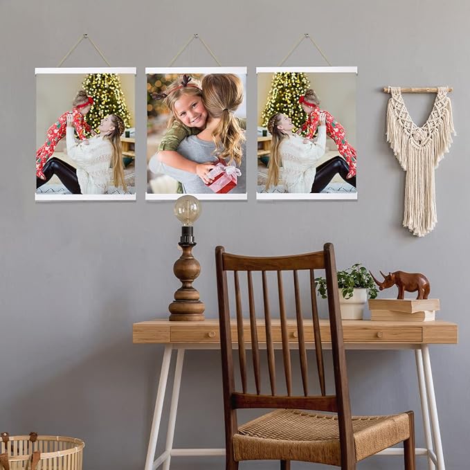 Picture Frame, 16 inch White Magnetic Poster Hanger, 3 Pack, for Wall Art Pictures Photos Prints Maps, Damage Free, Wide Compatibility, Wood Grain Finish