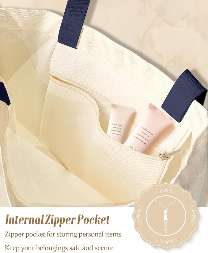 Aesthetic Canvas Tote Bag with Inner Pocket for Women, Cloth Cotton Totes Bag with Pattern for Shopping, Gym