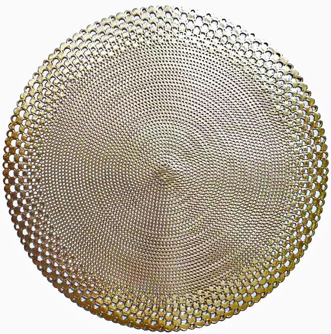 Vinyl Round Placemats Set of 4 - Non Slip Place Mats Ideal for Indoor and Outdoor Dining Table - Washable and Heat Resistant Table Mat for Kitchen Tables (Vincent Gold)