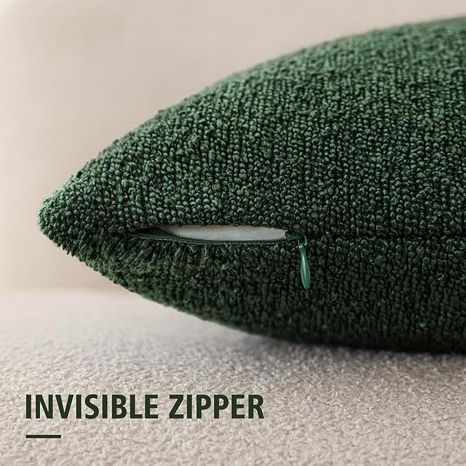 Foindtower Pack of 2 Textured Boucle Throw Pillow Covers Accent Solid Pillow Cases Cozy Soft Decorative Couch Cushion Case for Chair Sofa Bedroom Living Room Home Decor 18x18 Inch Pine Green
