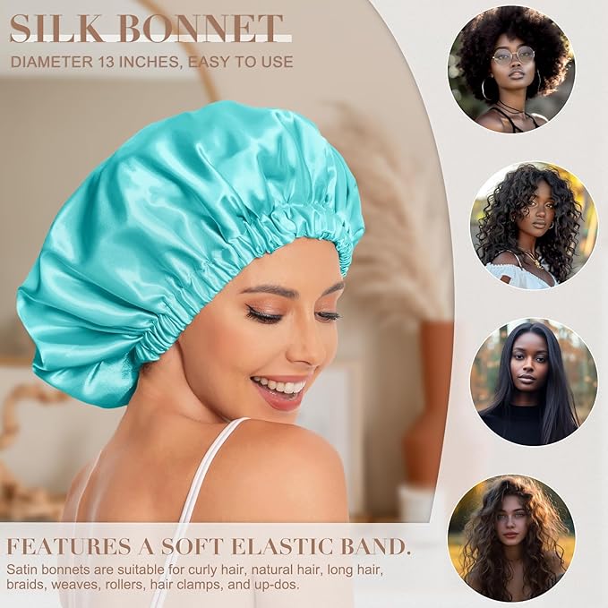 Satin Bonnet Silk Bonnet Hair Bonnet for Sleeping-Slouchy Beanie Hat Satin Sleep Cap for Women's Natural & Curly Hair(Mint Green)