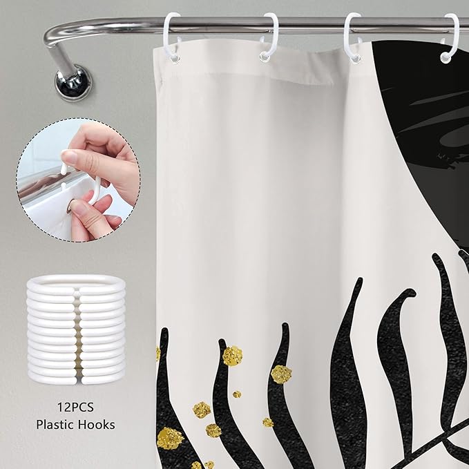 Black Pink Boho Shower Curtain 72Wx72H Bohemian Modern Mid Century Abstract Minimalist Gold Leaves Sun Arch Geometric Plant Bathroom Decor Neutral Bath Curtain Fabric Polyester 12 Pack Hooks