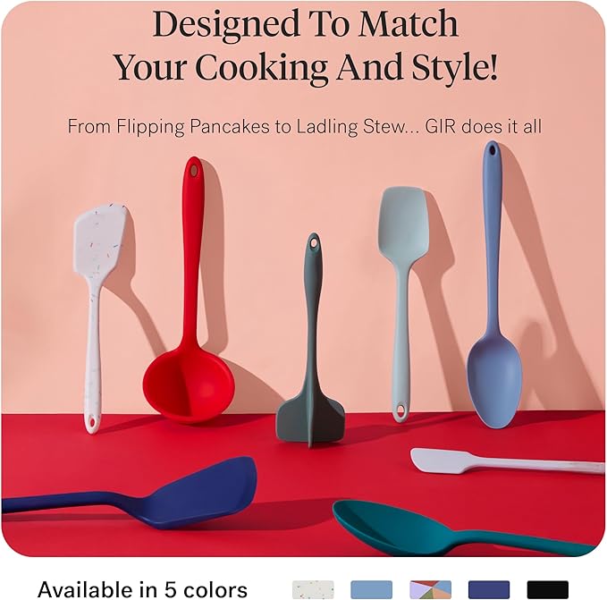 GIR: Get It Right 5-Piece Silicone Ultimate Kitchen Utensils Set - Ladle, Spatula, Flip, Spoon & Spoonula - Non-Toxic Cooking Utensils for Nonstick Cookware, Cooking and Baking - Navy