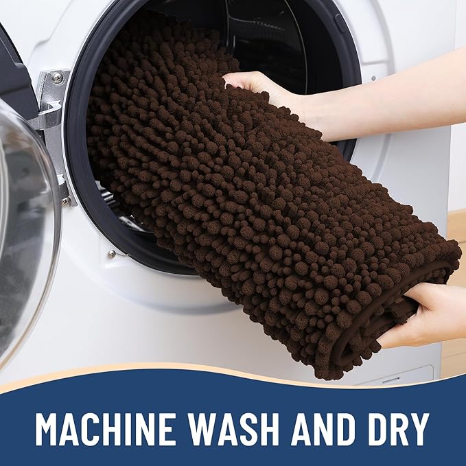 Arotive Luxury Chenille Bathroom Rug Mat, Extra Soft Thick Absorbent Shaggy Bath Rugs, Non-Slip Machine Wash Dry, Plush Bath Mats for Bathroom, Shower and Tub, 24x16, Brown