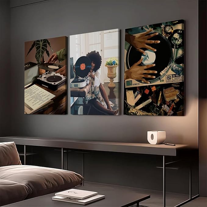 YFvrPt Black Woman Wall Art Set of 3 Large Trendy African American Women Wall Decor Abstract Black Girl Canvas Poster Prints Aesthetic Pictures for Bedroom Living Room Framed 16x24 inch