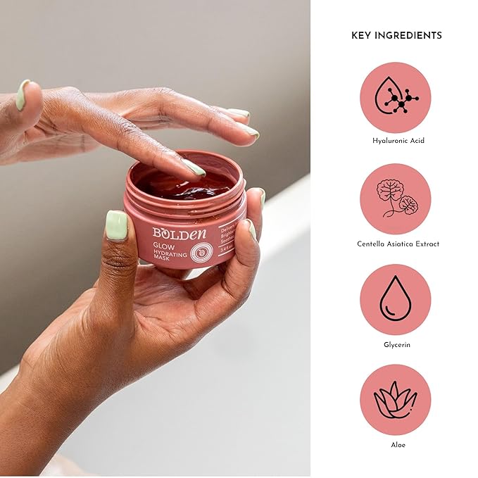 BOLDEN GLOW Hydrating Mask | Deep Moisturizing Facial Mask for Dry Skin | Gently Hydrating Hyaluronic Acid Moisturizer | Non-Comedogenic | 3.4 Fl Oz