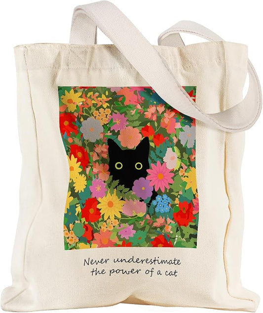 Aesthetic Heavy Canvas Tote Bag with Pocket for Women, Cloth Gusseted Totes Bag with Pattern for Shopping