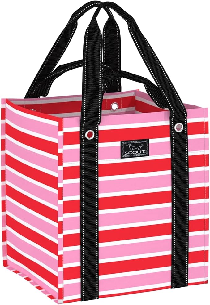 SCOUT Bagette Market Tote - Large Reusable Grocery Bag with Burst-Proof Bottom, Two Sets of Straps, Double Capacity, Folds Flat to Store