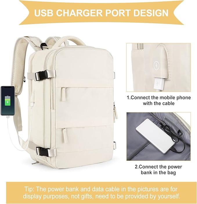 coowoz Travel Backpack For Women Men,Carry On Backpack,Hiking Backpacks Waterproof Outdoor Sports Rucksack Casual Daypack travel essentials（Off White）