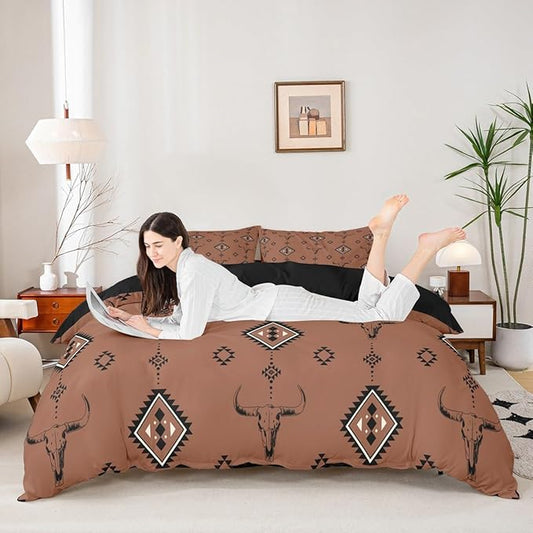 Castle Fairy Southwestern Geometric Duvet Cover Sets(NO Comforter),Cowboy Boho Aztec Comforter Cover for Girls Boys Teens Room Decor,Tribal Native Ethnic Bedding,Western Duvet Set,King Size
