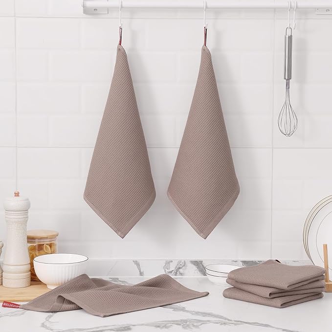 Homaxy 100% Cotton Waffle Weave Dish Cloths - 12 Pack Soft and Absorbent Dish Towels - 12 x 12 Inches Quick Dry Dish Rags - Brown