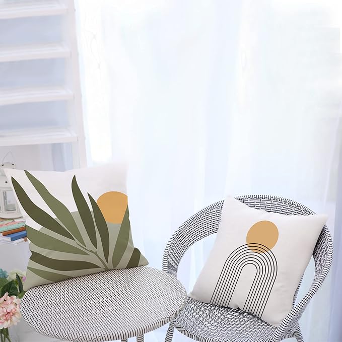 COMMINY Abstract Boho Pillow Covers 16x16 Set of 6 Decorative Sunset Leaves Throw Pillow Cover for Couch Minimalist Modern Pillow Case for Living Room Sofa Home Decor